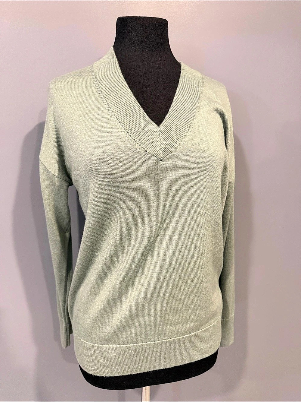 Treasure & Bond Relaxed V-Neck Sweater Green XS
